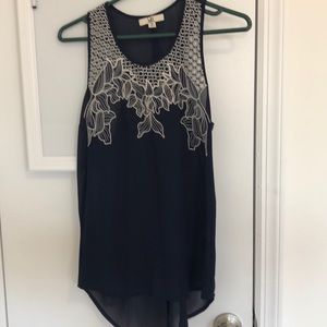 Navy embroidered tank